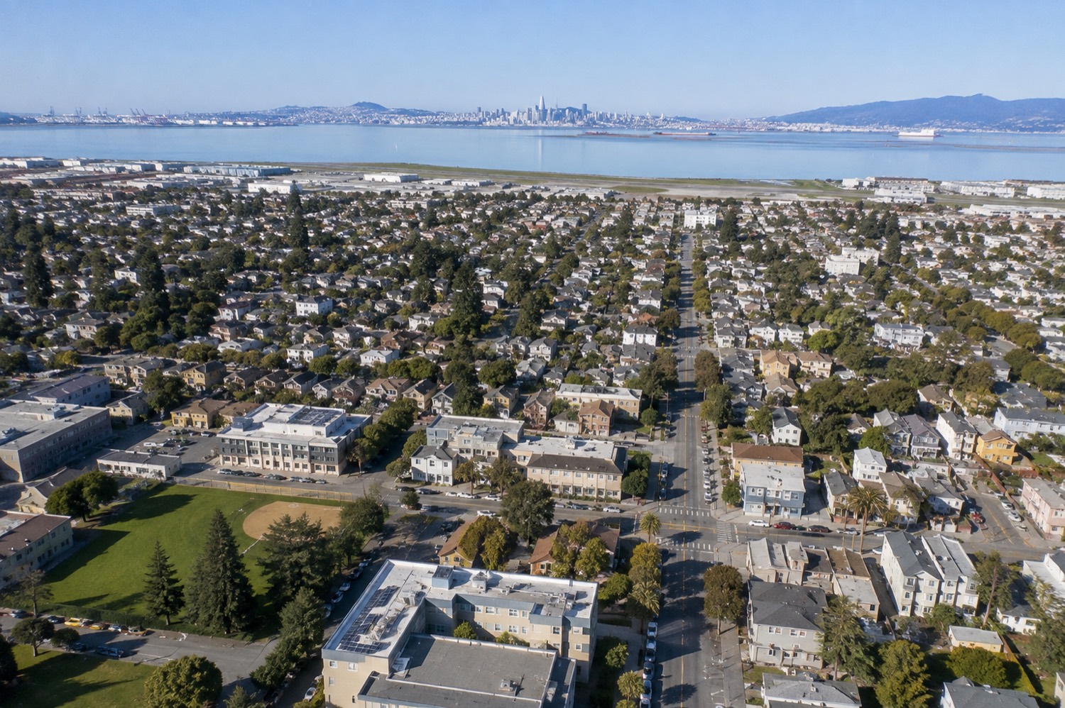 Aerial drone view of Alameda, CA