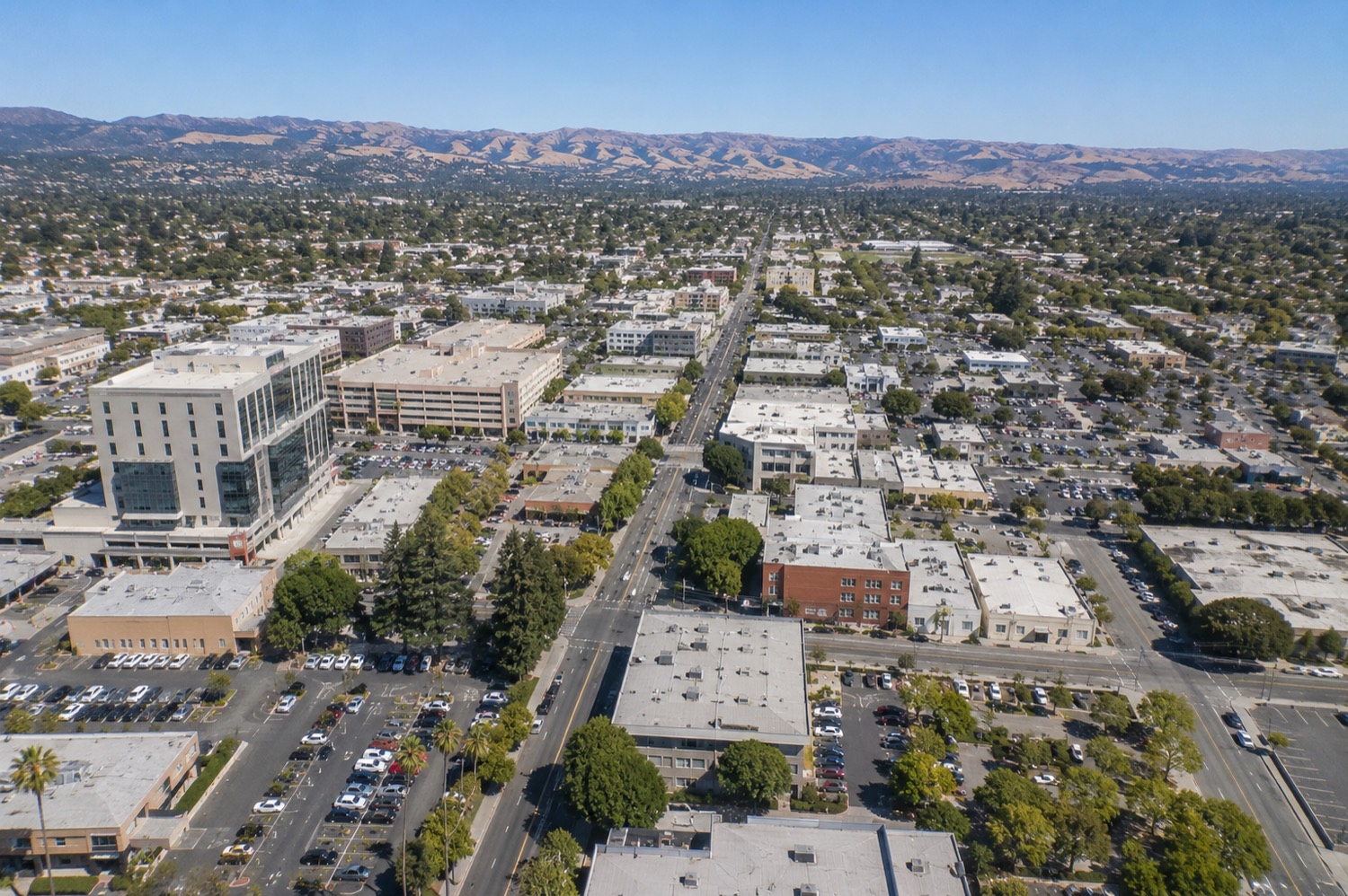 Aerial drone view of Hayward, CA